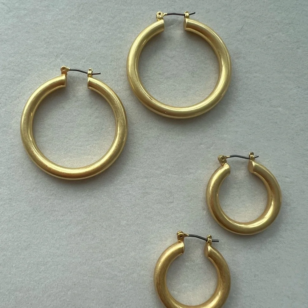 Brushed Gold Hoop Earrings Set - Picture 2 of 2